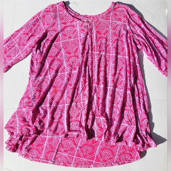 ❌️SOLD❌️ NOANOA Tunic Lily Top Pink Hawaiia Aloha Size L Quarter sleeve - Picture 2 of 8